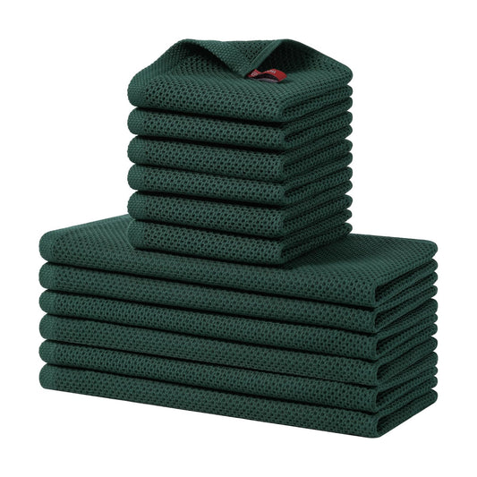 Homaxy 12 Pack 100% Cotton Kitchen Towels and Dishcloths Set,Blackish Green | 12 x 12 Inches and 13 x 28 Inches Kitchen
