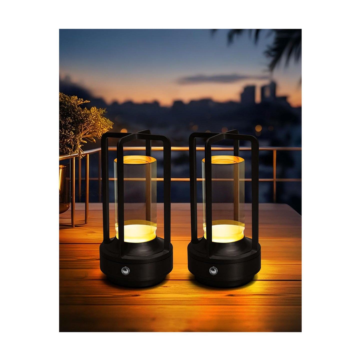 Set of 2 Cordless Table Lamps Rechargeable Desk Lamps Black | Battery Operated Table Light with 3 Color Stepless