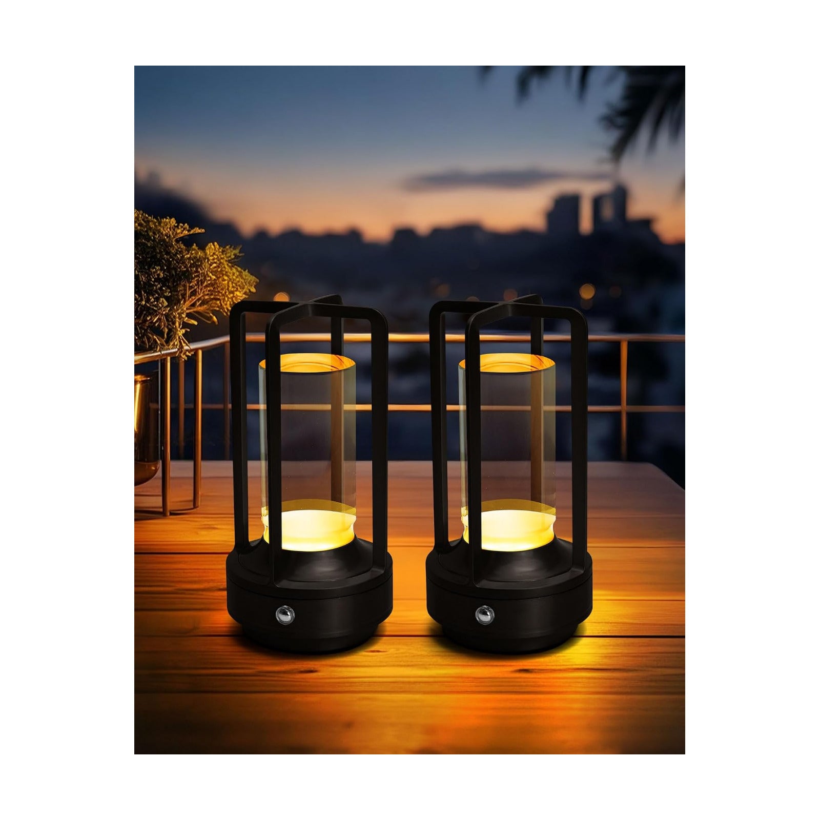 Set of 2 Cordless Table Lamps Rechargeable Desk Lamps Black | Battery Operated Table Light with 3 Color Stepless
