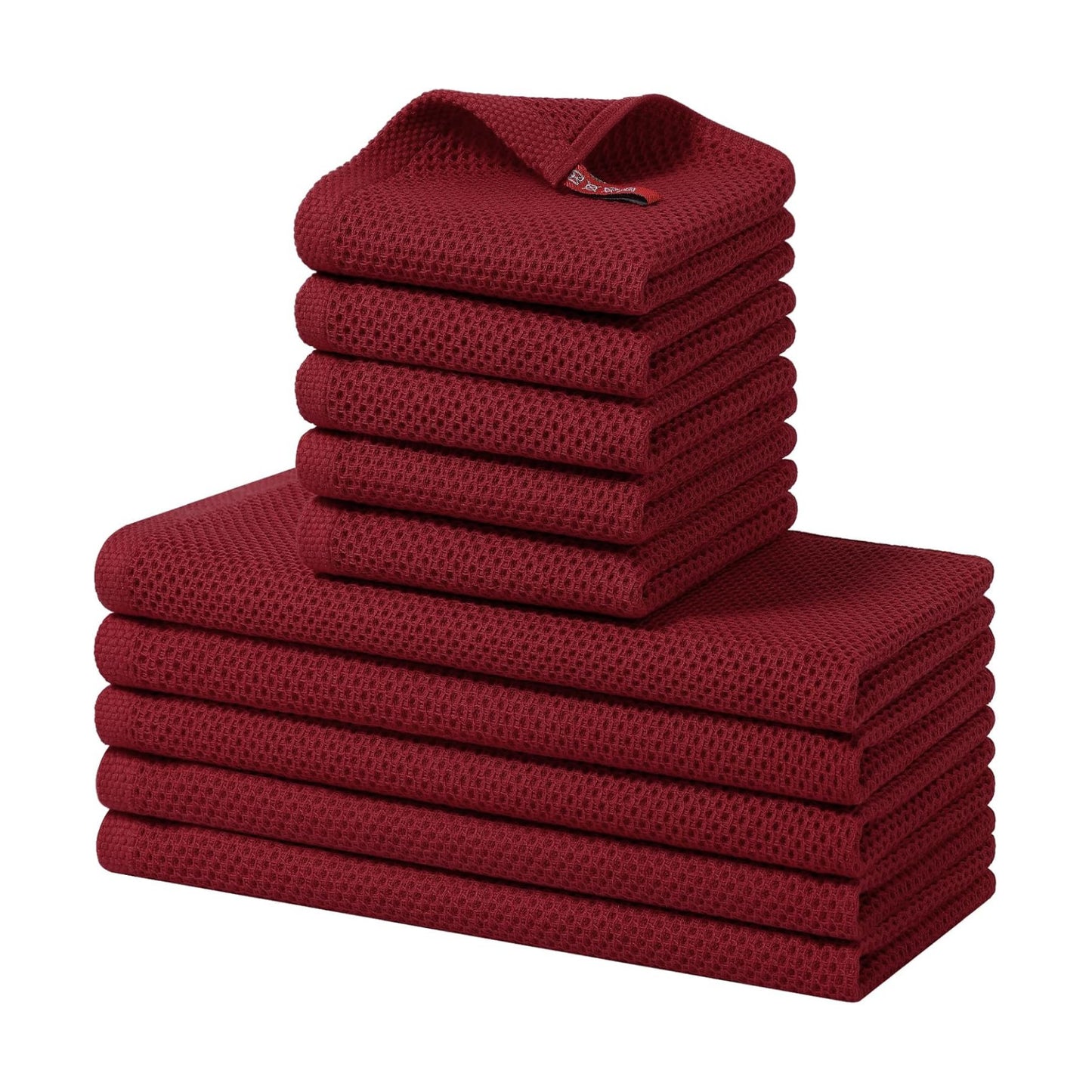 Homaxy 10 Pack 100% Cotton Kitchen Towels and Dishcloths Set, Burgundy | 12 x 12 Inches and 13 x 28 Inches Kitchen