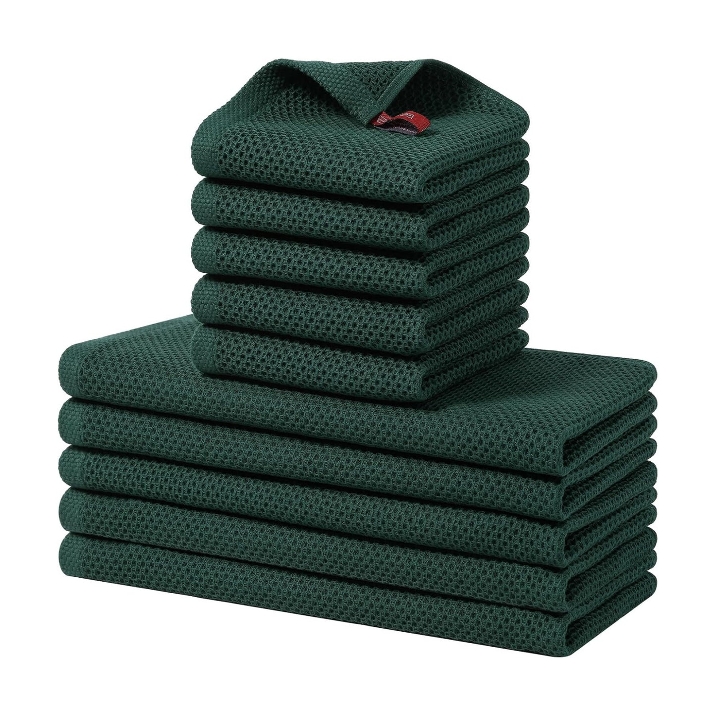 Homaxy 10 Pack 100% Cotton Kitchen Towels and Dishcloths Set,Blackish Green | 12 x 12 Inches and 13 x 28 Inches Kitchen