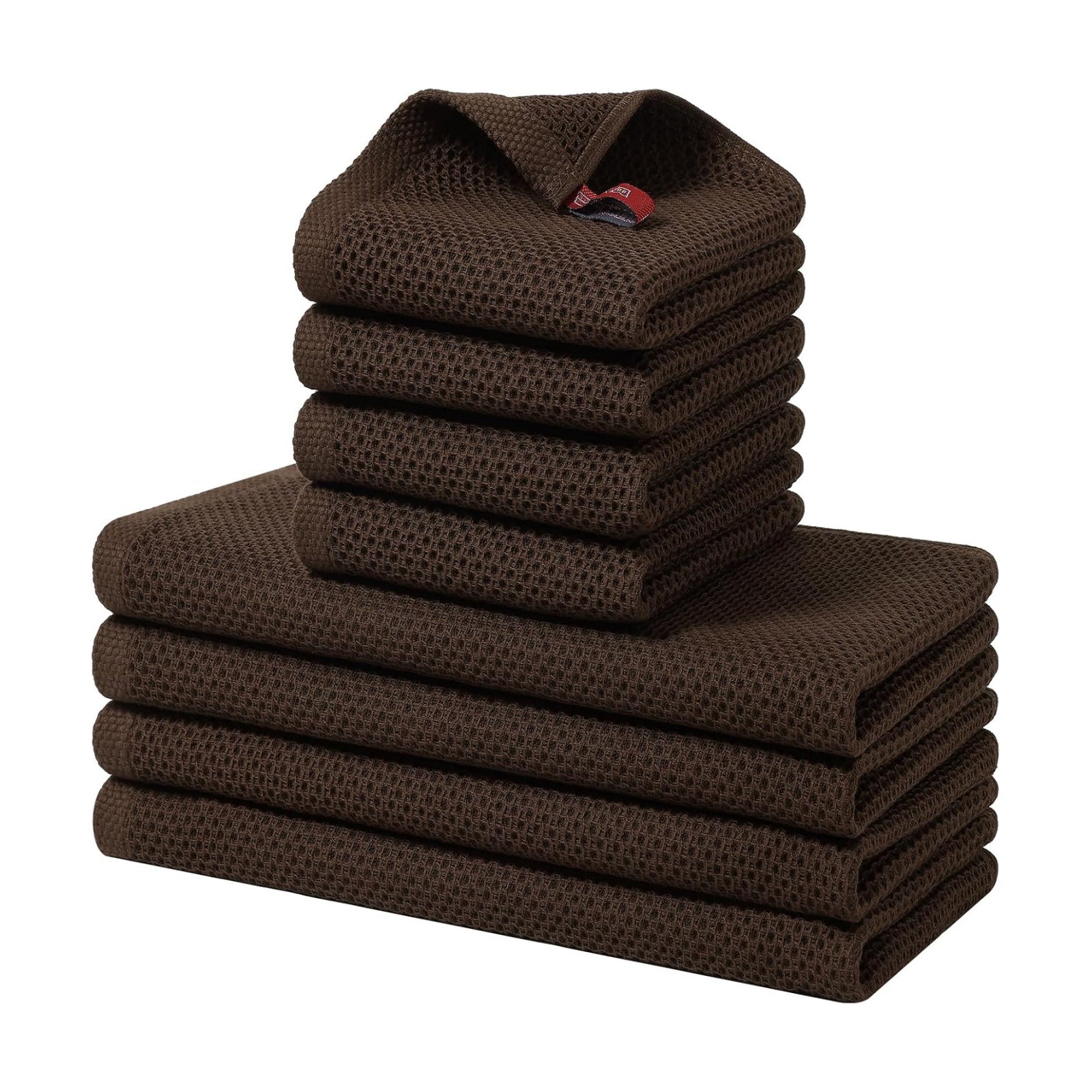 Homaxy 8 Pack 100% Cotton Kitchen Towels and Dishcloths Set, Dark Brown | 12 x 12 Inches and 13 x 28 Inches Kitchen