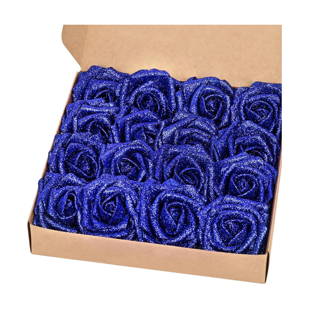 BLEUM CADE 16Pcs Artificial Flowers Glitter Roses with Stems for Wedding