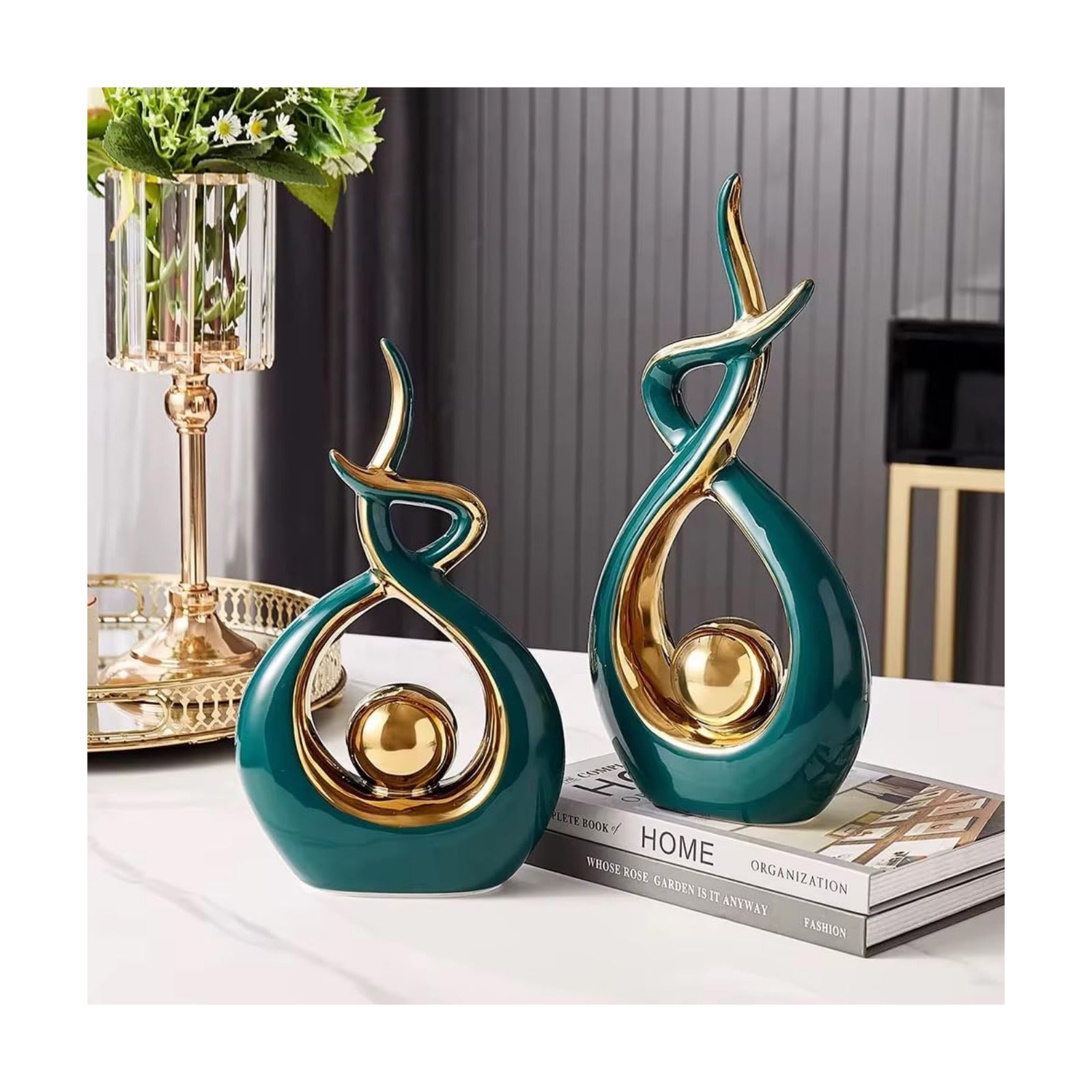 Abstract Art Ceramic Statues / Green Gold / Large