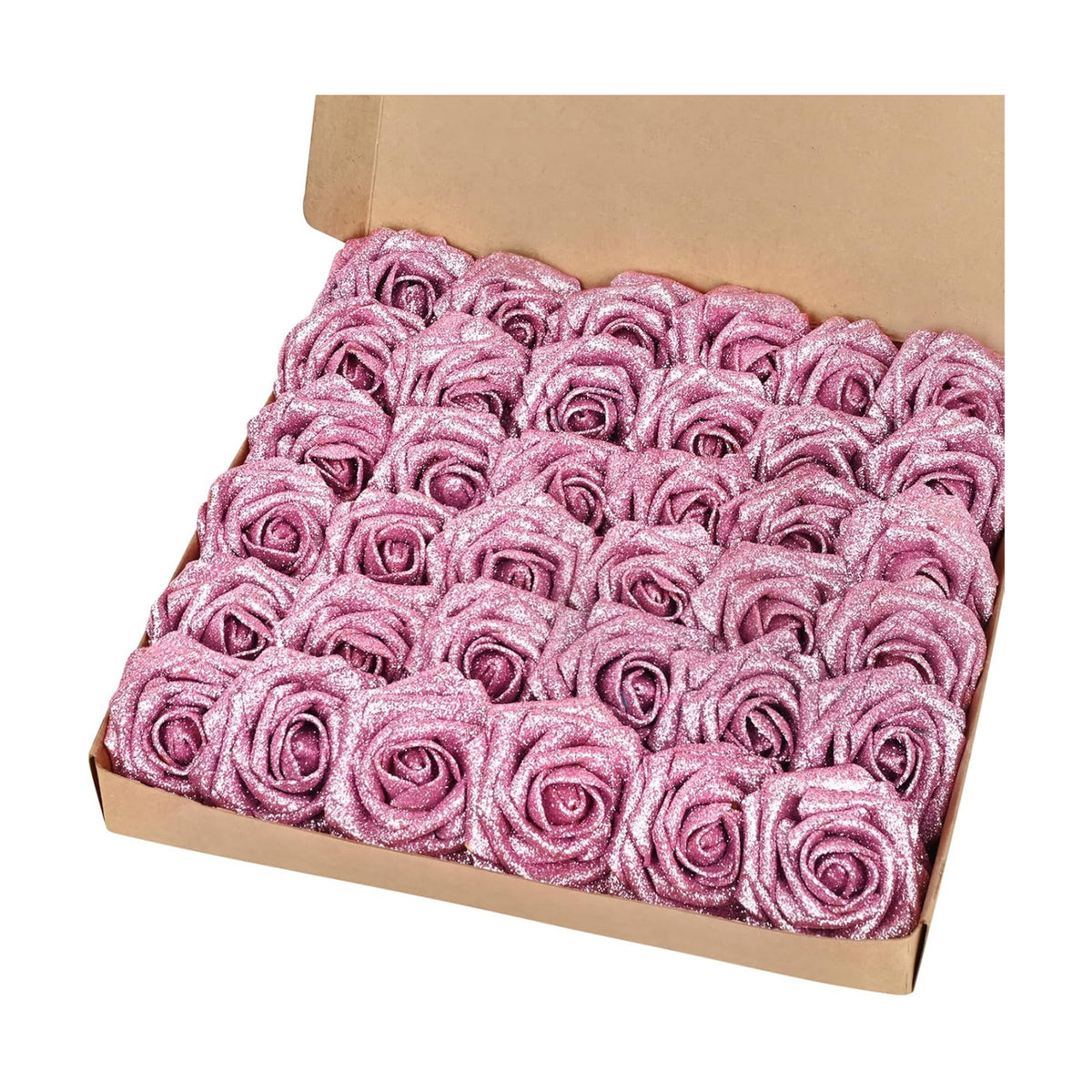 BLEUM CADE 36Pcs Artificial Flowers Glitter Roses with Stems for Wedding