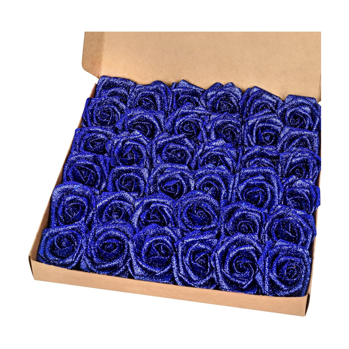BLEUM CADE 36Pcs Artificial Flowers Glitter Roses with Stems for Wedding