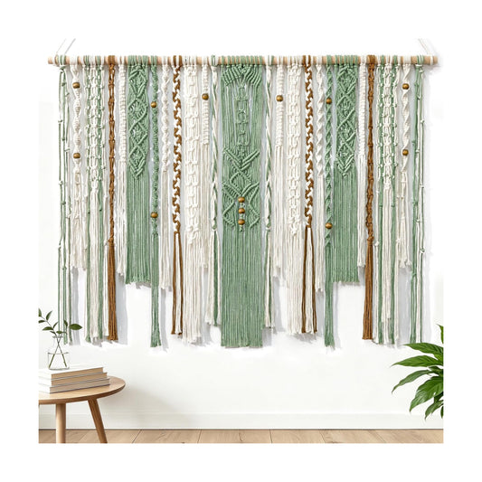 Macrame Wall Hanging Large Wall Art Handmade Woven Tapestry Boho Tapestry Macrame Wall / Light Green