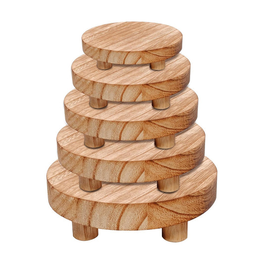 Wooden Risers for Display 5 Sizes Round Mini Riser Holder Wood Pedestal Stand for Display / Set of 5