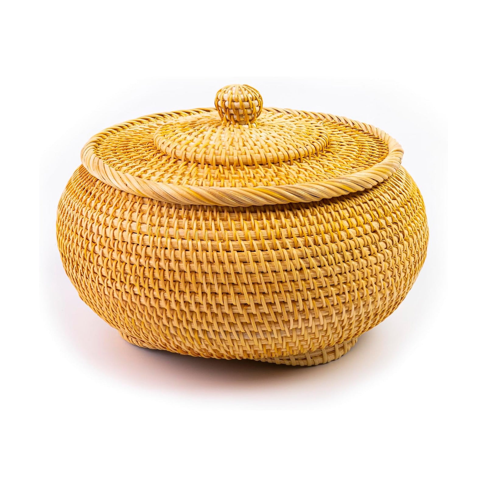 Hand-Woven Round Rattan Storage Basket / 8.6 x 5.1