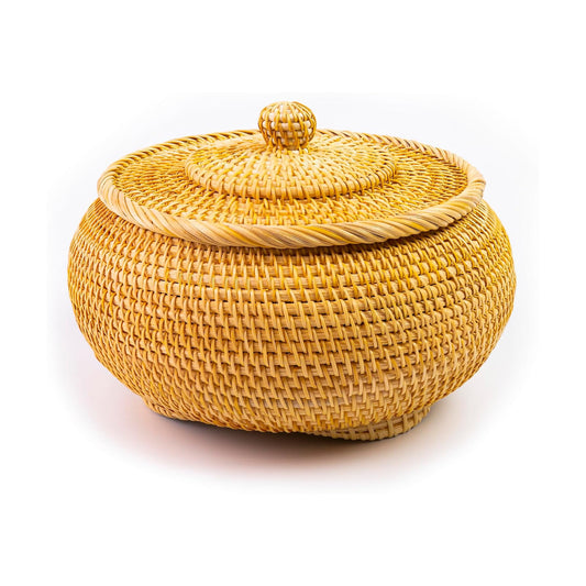 Hand-Woven Round Rattan Storage Basket / 8.6 x 5.1