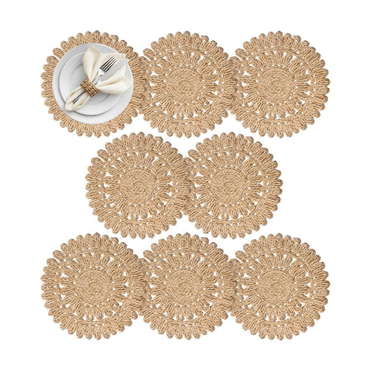 Boho Woven Rattan Table Mats / Natural / Set of 8