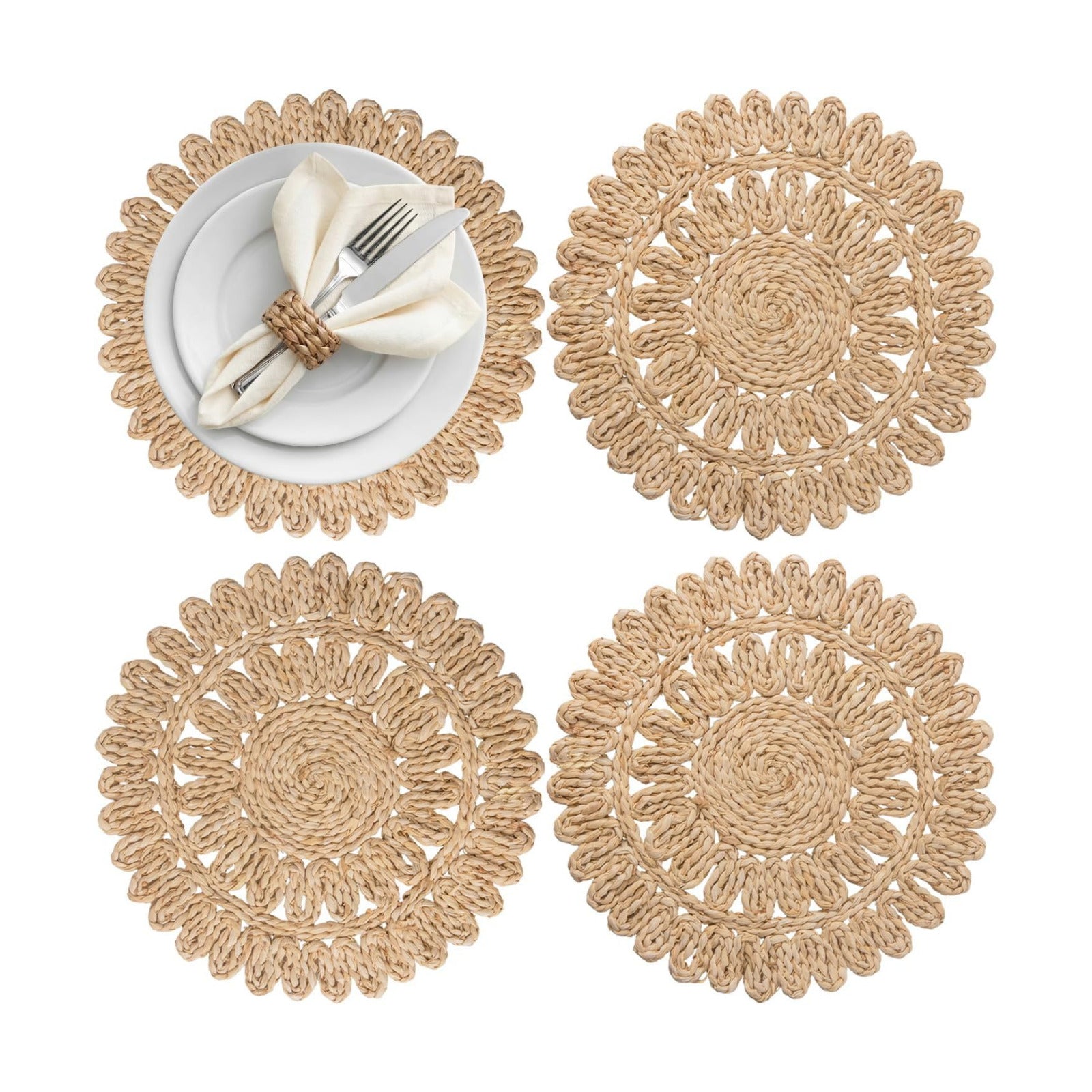 Boho Woven Rattan Table Mats / Natural / Set of 4