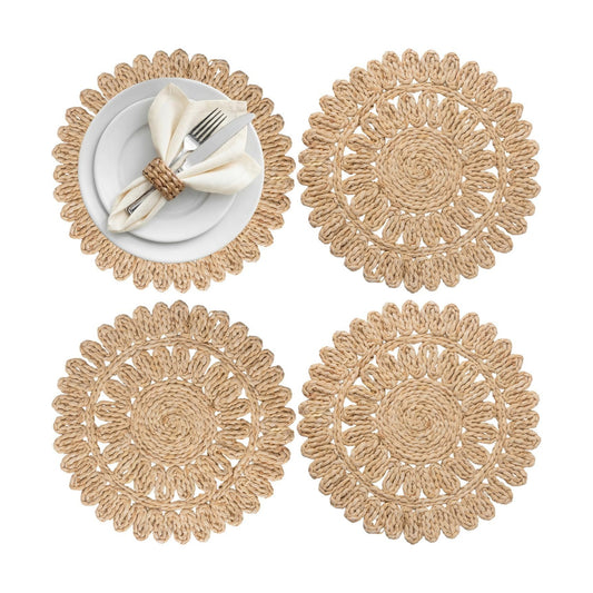Boho Woven Rattan Table Mats / Natural / Set of 4