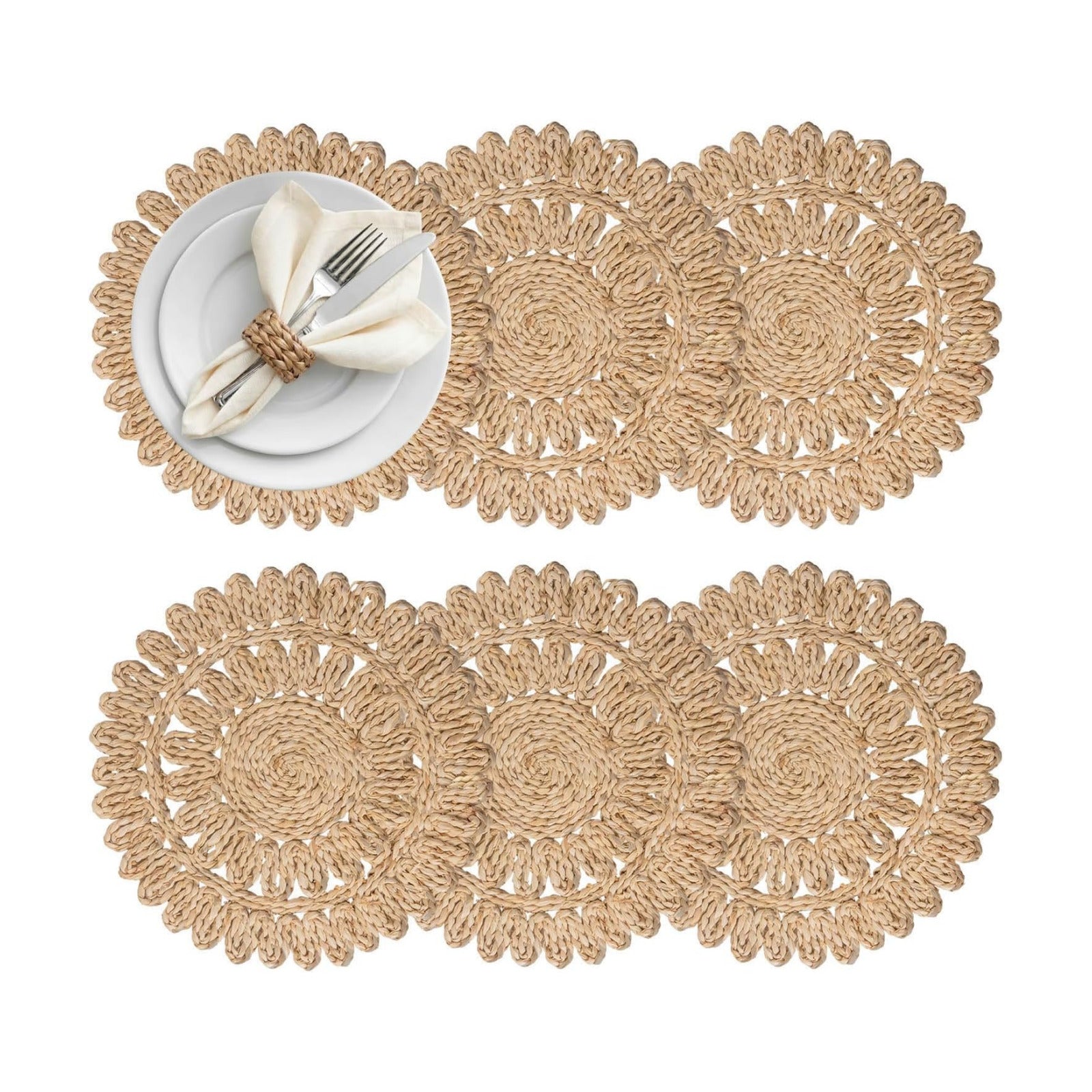 Boho Woven Rattan Table Mats / Natural / Set of 6