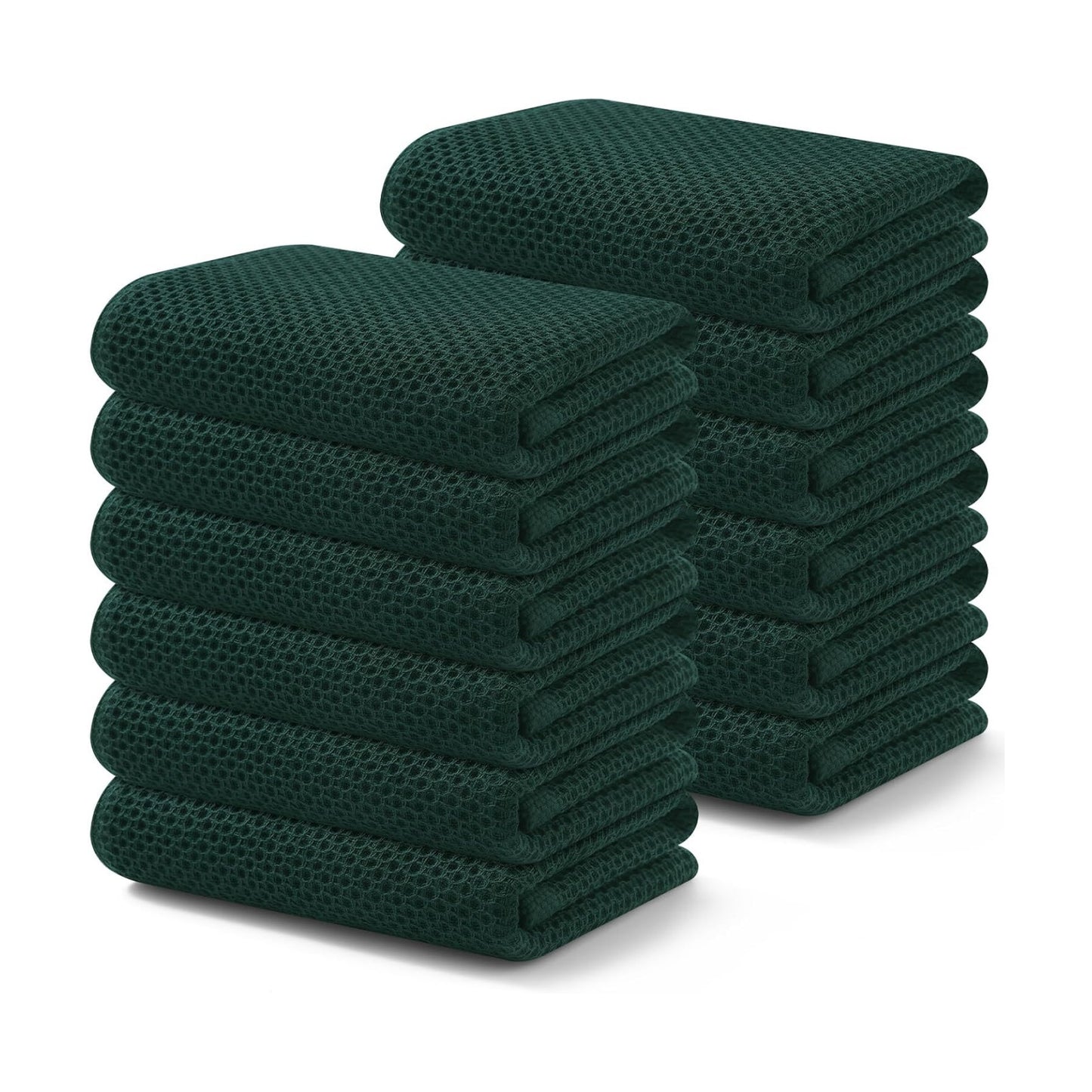 Kitinjoy Cotton Waffle 12-Pack Kitchen Towels, 13" x 28", Blackish Green | Super Soft, Ultra-Absorbent, Fast Drying