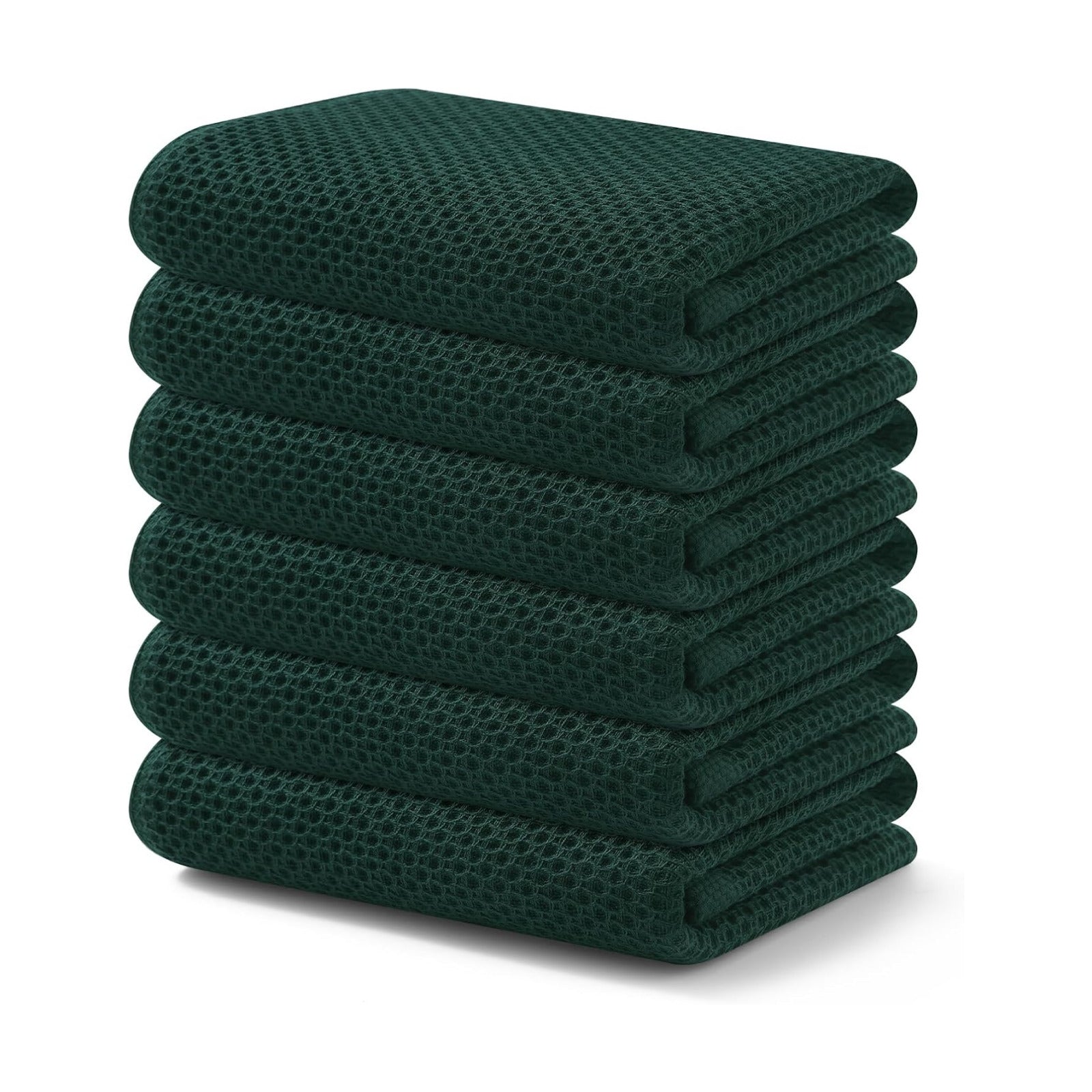 Kitinjoy Cotton Waffle 6-Pack Kitchen Towels, 13" x 28", Blackish Green | Super Soft, Ultra-Absorbent, Fast Drying