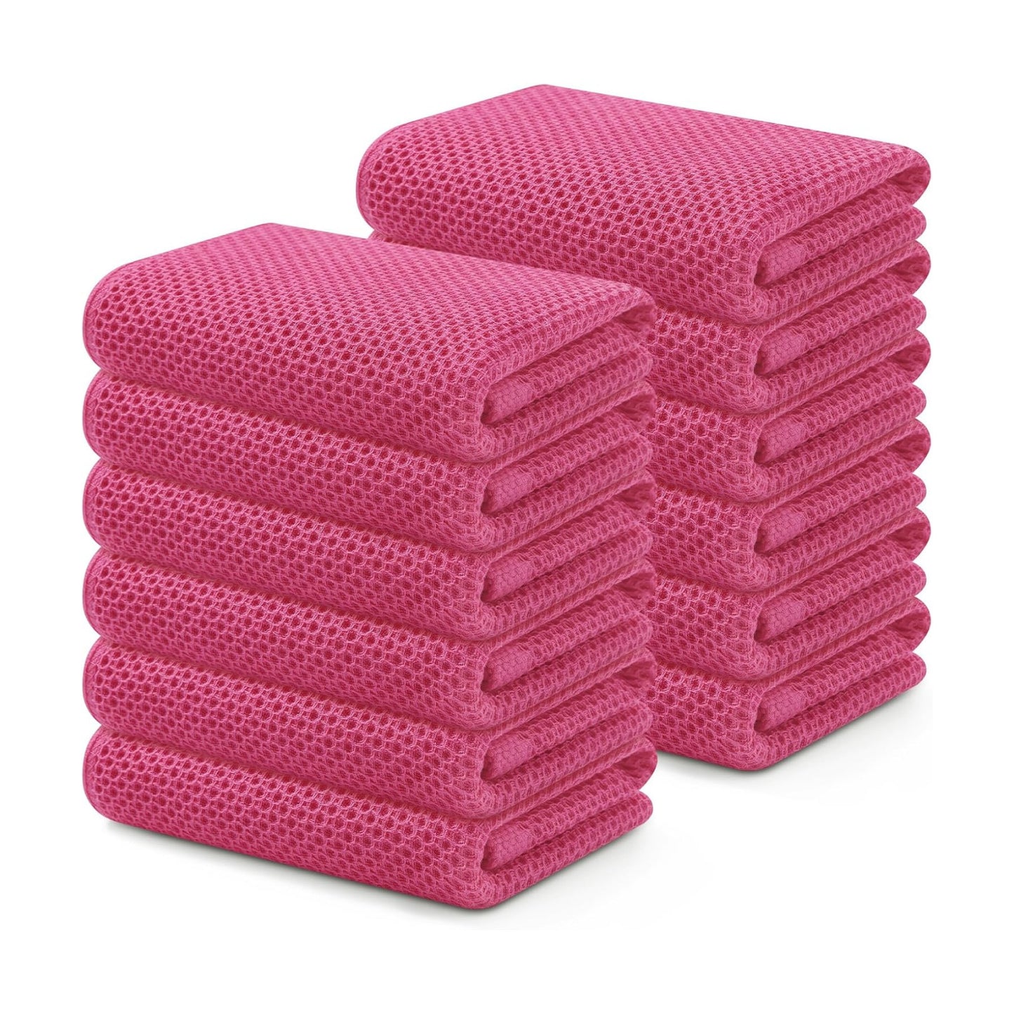 Kitinjoy 100% Cotton Waffle 12-Pack Kitchen Towels, 13" x 28", Hot Pink | Super Soft, Ultra-Absorbent, Fast Drying