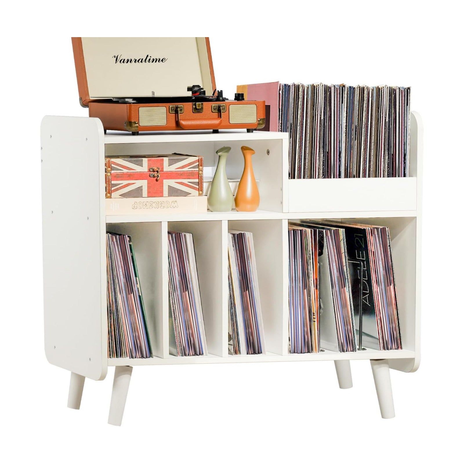 Record Player Stand, Large Record Player Table Cabinet (White) | Record Player Stand with Open Vinyl Storage&Display