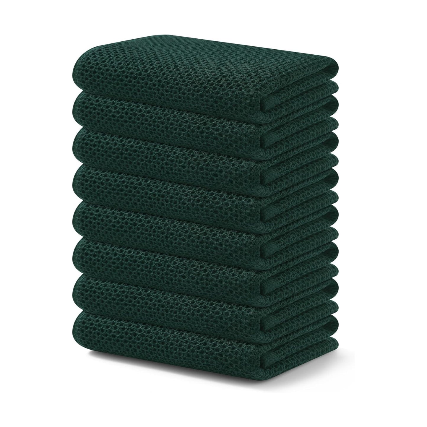 Kitinjoy Cotton Waffle 8-Pack Kitchen Towels, 13" x 28", Blackish Green | Super Soft, Ultra-Absorbent, Fast Drying