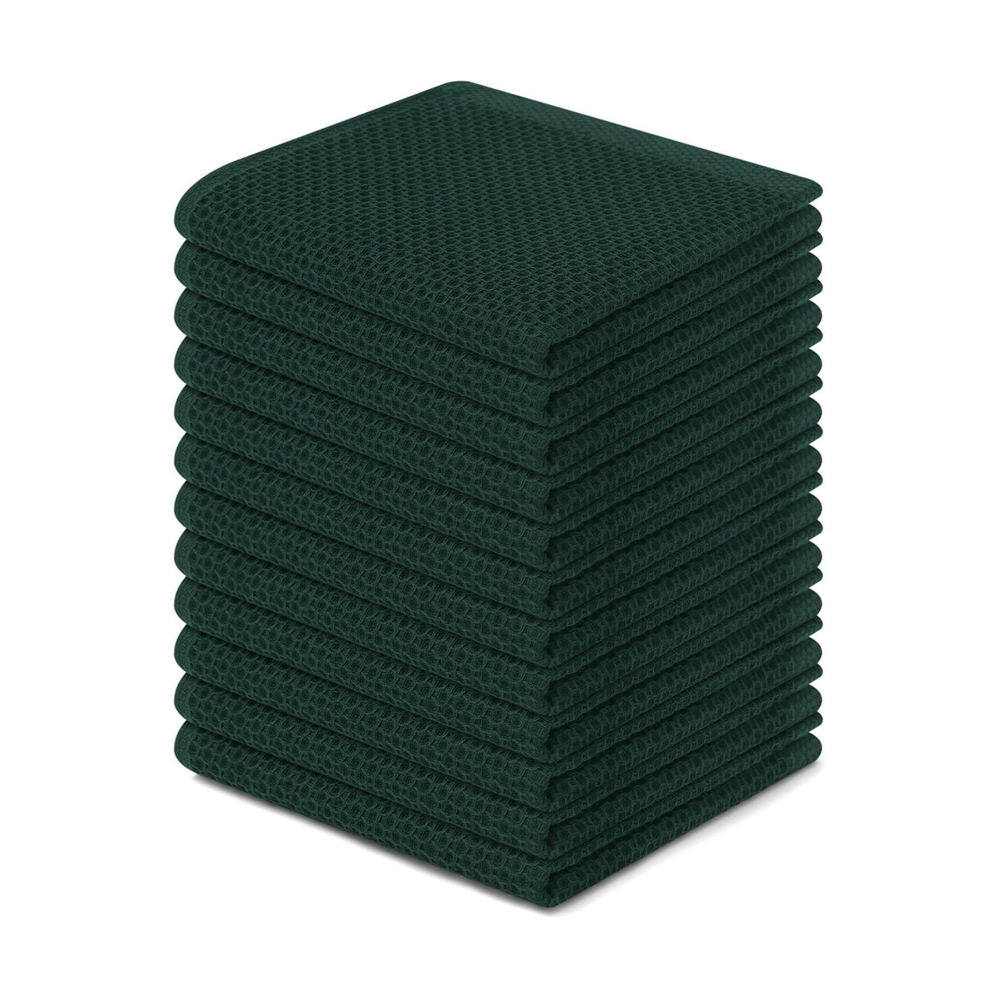 Kitinjoy Cotton Waffle 12-Pack Kitchen Towels, 12" x 12", Blackish Green | Ultra Absorbent, Super Soft, lightweight