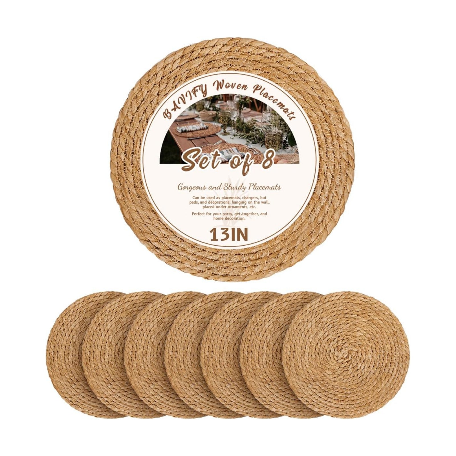 BAVIFY 13" Round Woven Placemats Set of 8, Plate Chargers for Dining Table | 13 Inch Place Mats Set of 8, Wicker