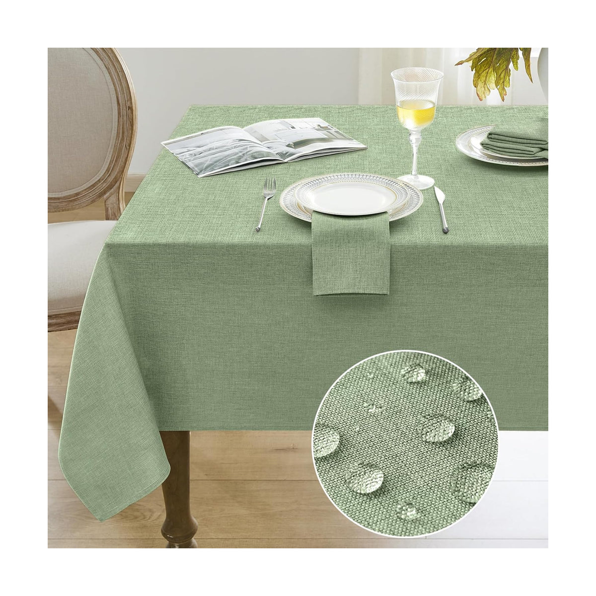 Softalker Large Tablecloths Rectangular 120 x 60 inch Linen Textured Table Cloth Outdoor Waterproof, Stain and Wrinkle Resistant,Sage Green Table Cloths for 6/8 Foot Rectangle Tables Decor for Spring