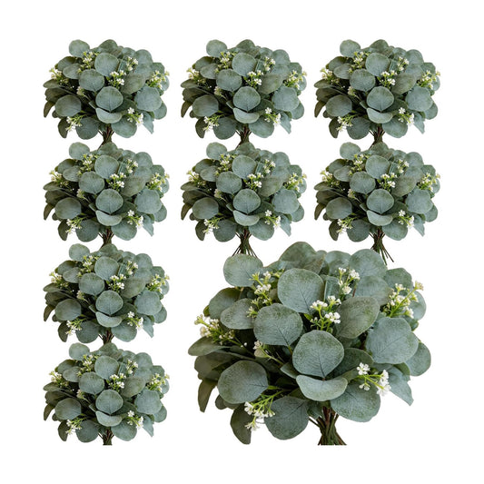 Faux Eucalyptus Leaves Stems Bulk Dollar White Seed Artificial Greenery Stems / Silver / Set of 40