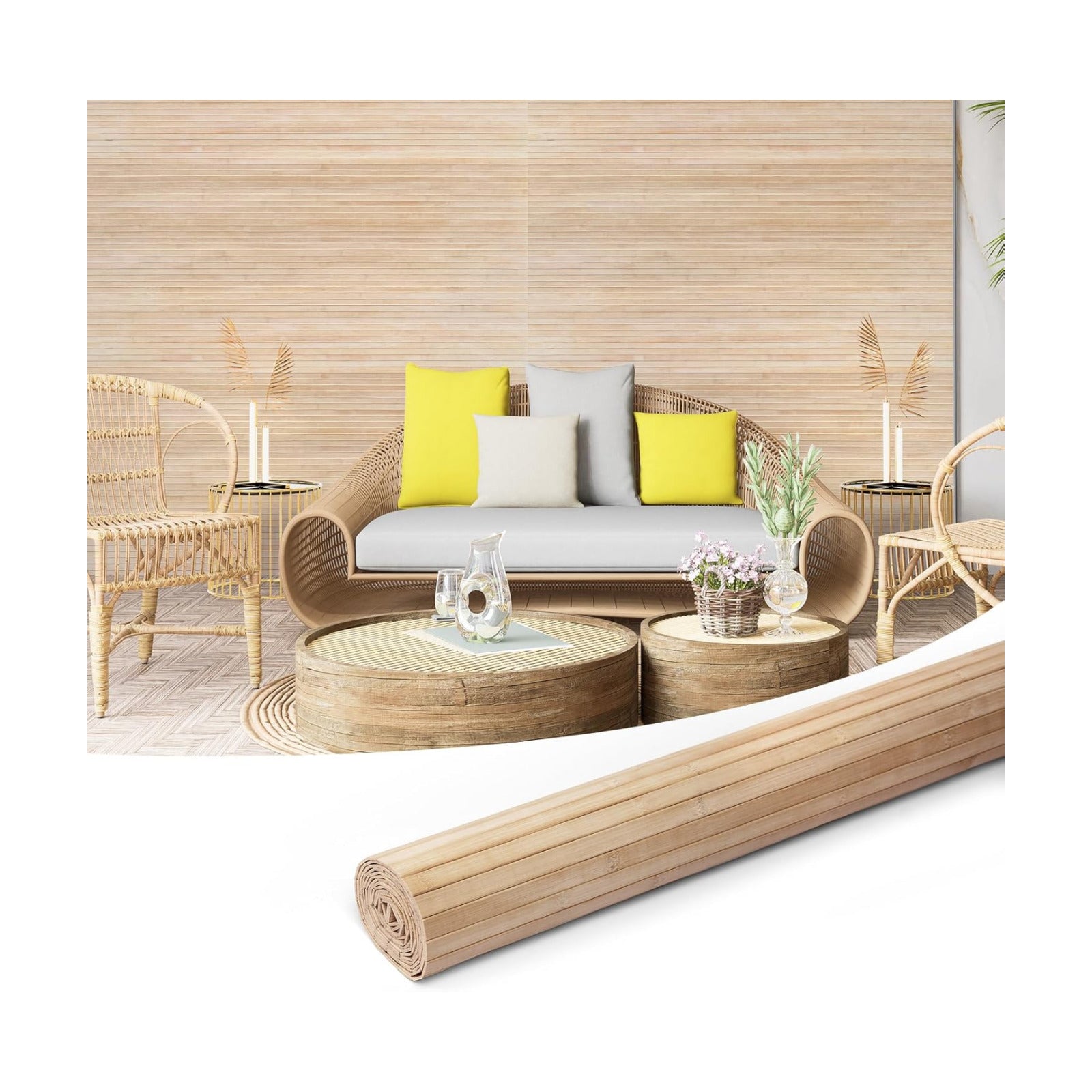 Bamboo Wall Panel for Interior Wall Decor / 48 x 96 / Light-carbonized / Natural