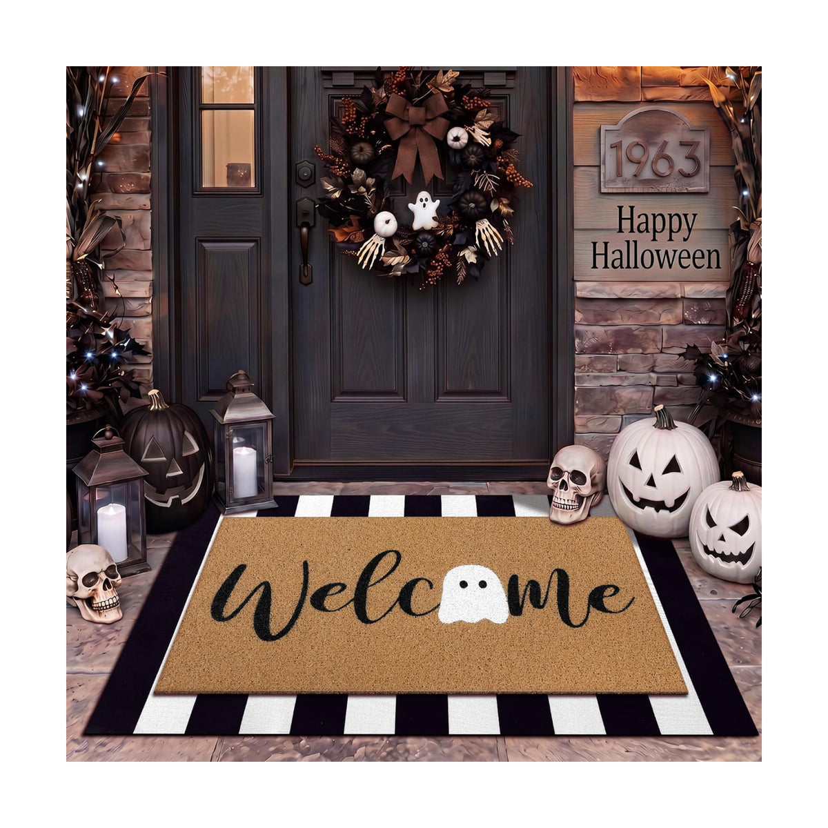 Tinideya 2 Pcs Halloween Ghost Layered Doormat Set for Porch Decor