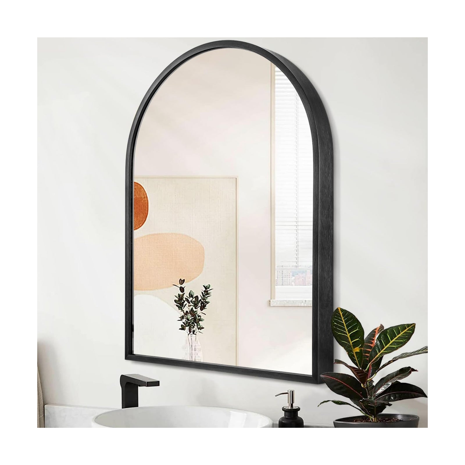 Arched Wall Mirror Aluminum Alloy Frame Bathroom Mirror Brushed Metal Vanity / 16"L x 12"W / Black