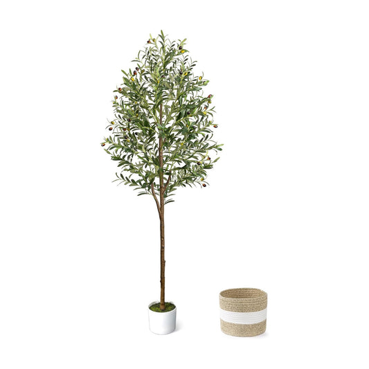 Planter&Basket / Artificial Olive Tree / 6ft Olive Tree with Planter&basket Green / 6 Inch