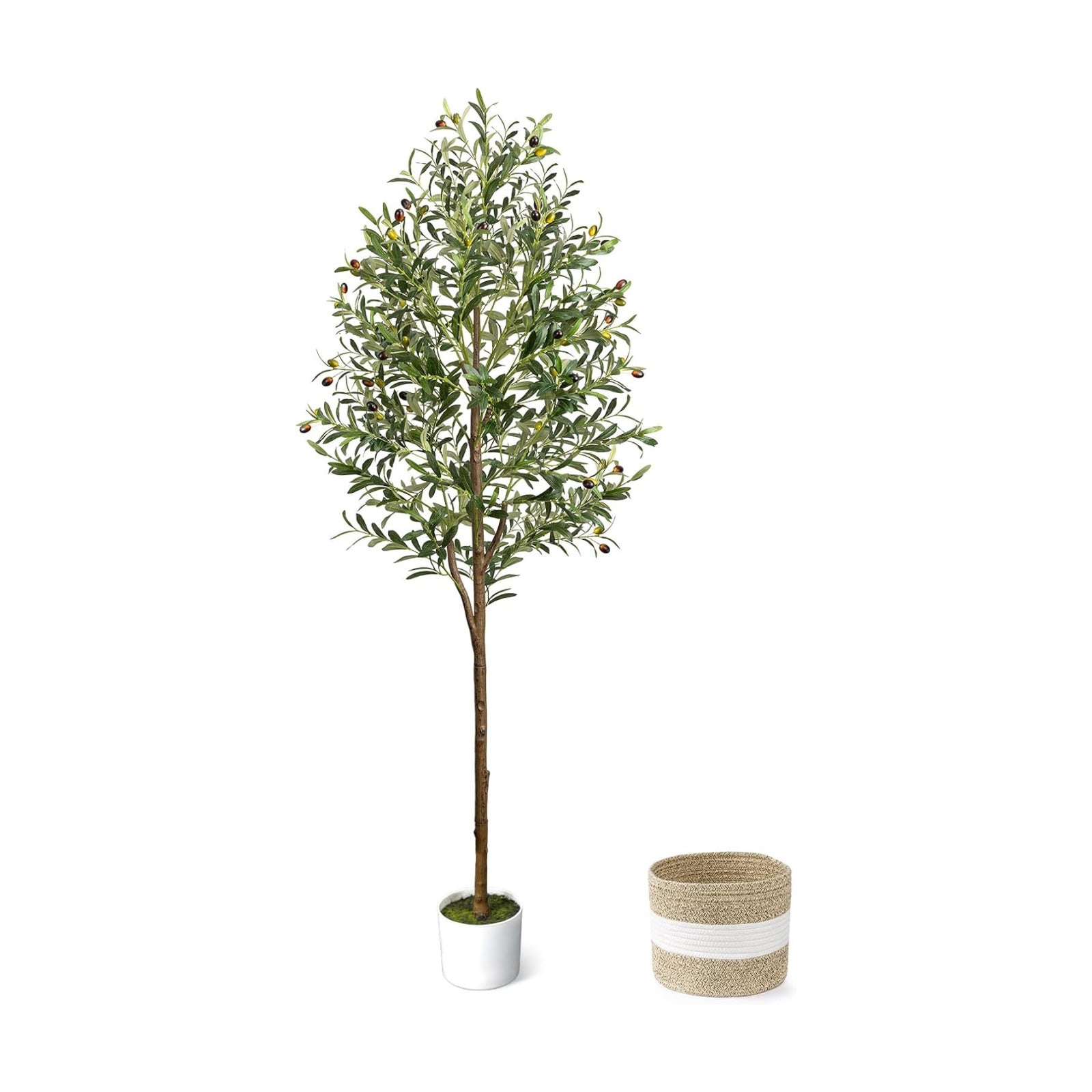 6FT Artificial Olive Tree Indoor Tall Faux with Planter&Basket