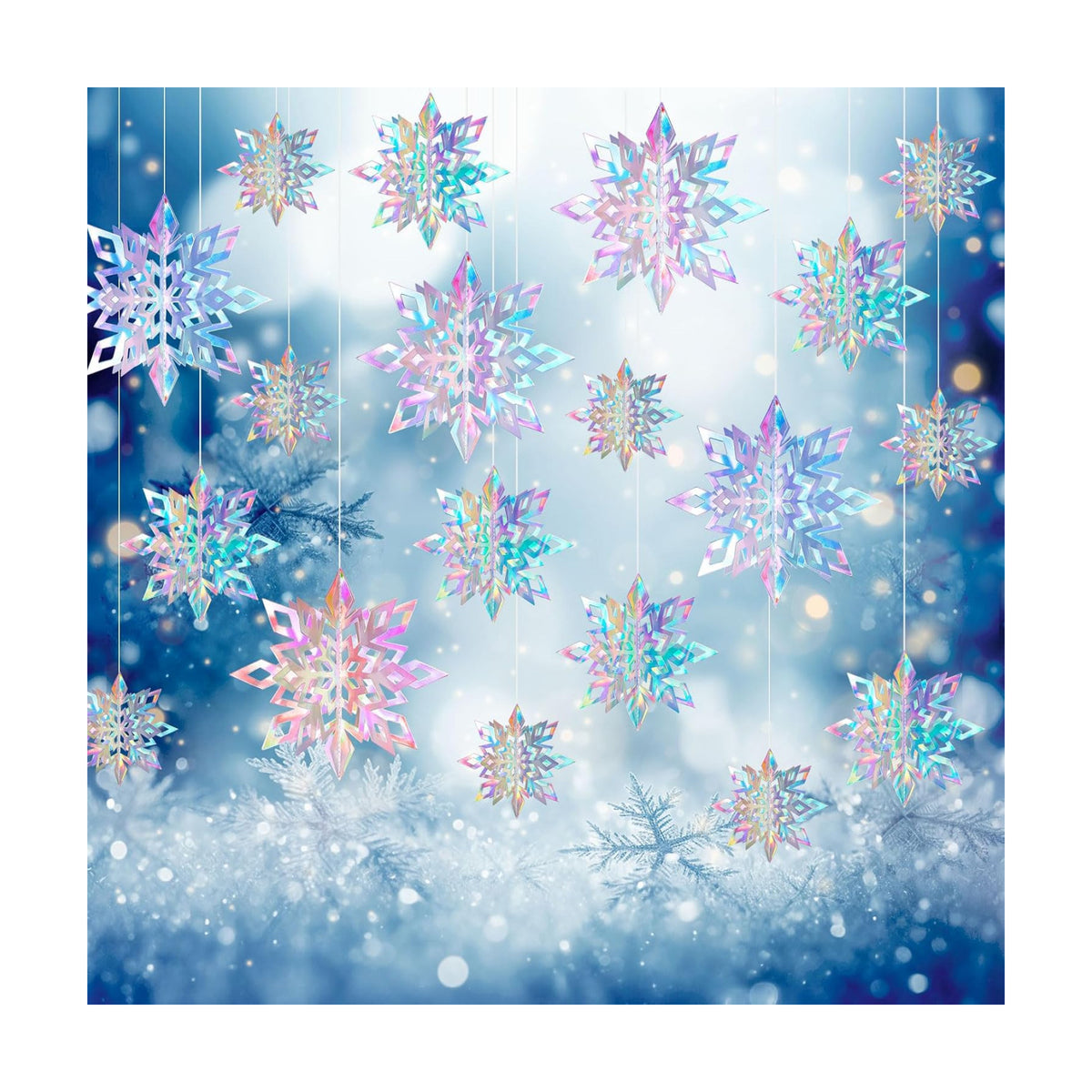 15PCS Christmas Hanging Snowflakes Decorations, 3D Iridescent Paper Snowflakes, Large Snow Flakes Ornaments for Christmas Party Winter Wonderland New Year Home Decor