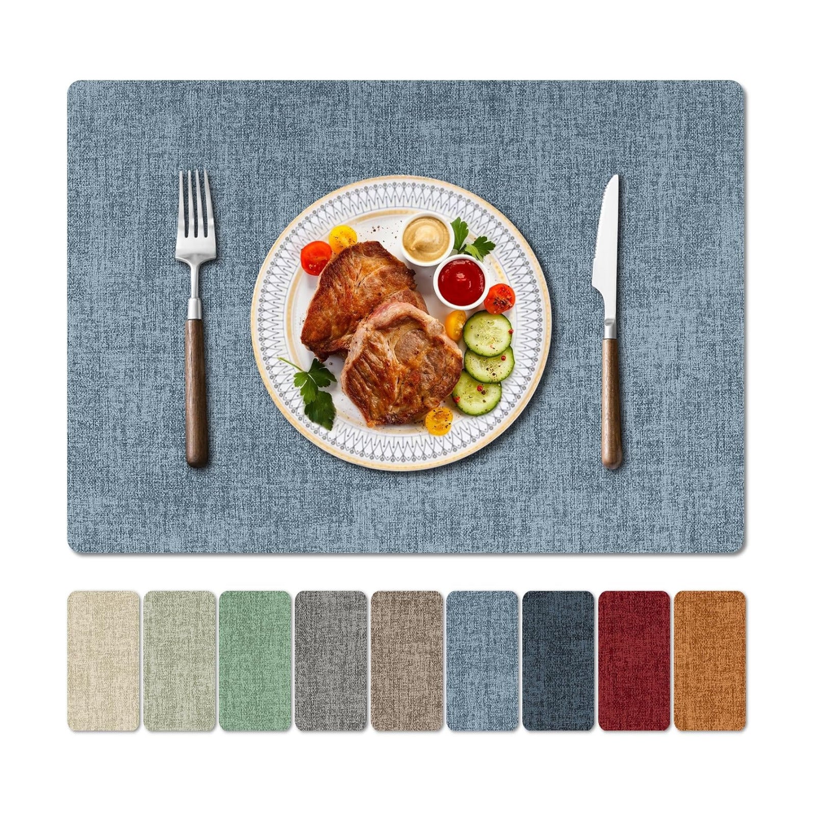 Faux Leather Heat Resistant Placemats Set of 8 – Waterproof Oilproof Wipeable Dining PU Vinyl Place Mat Easy Clean