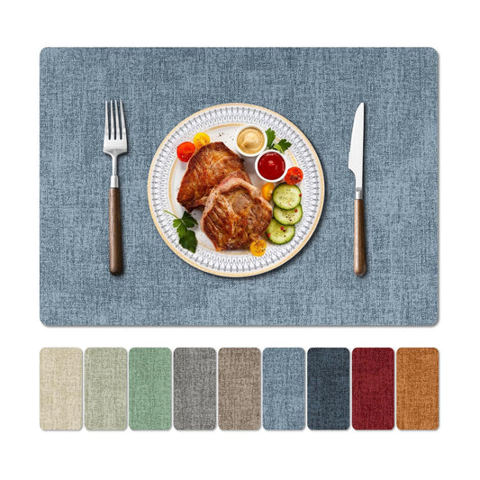 Faux Leather Heat Resistant Placemats Set of 8 – Waterproof Oilproof Wipeable Dining PU Vinyl Place Mat Easy Clean