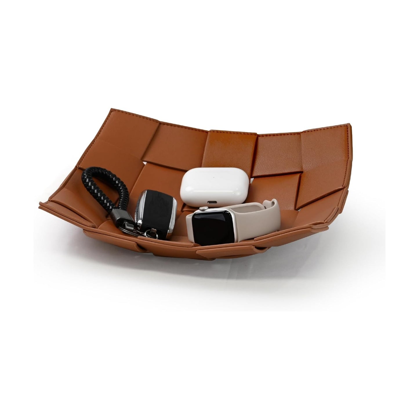Valet Tray PU Leather Key Holder Bowl for Men and Women Entryway Table Nightstand Catchall / Brown