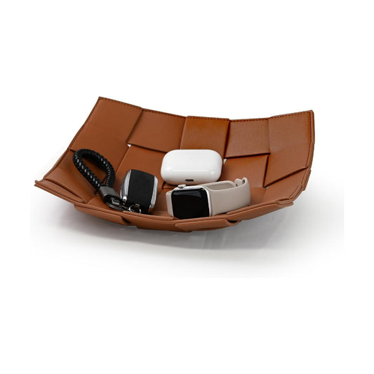 Valet Tray PU Leather Key Holder Bowl for Men and Women Entryway Table Nightstand Catchall / Brown
