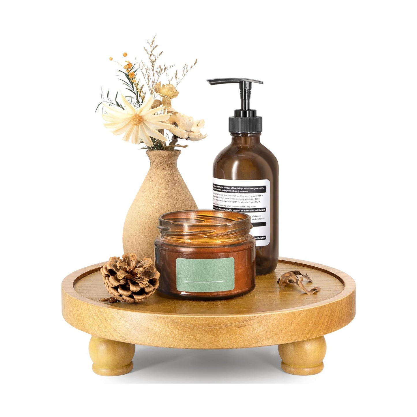 EOSAHR Wood Display Riser: Rustic Pedestal Stand for Bathroom Decor, Yellow | 10" Round Pedestal Stand, Plant Stand