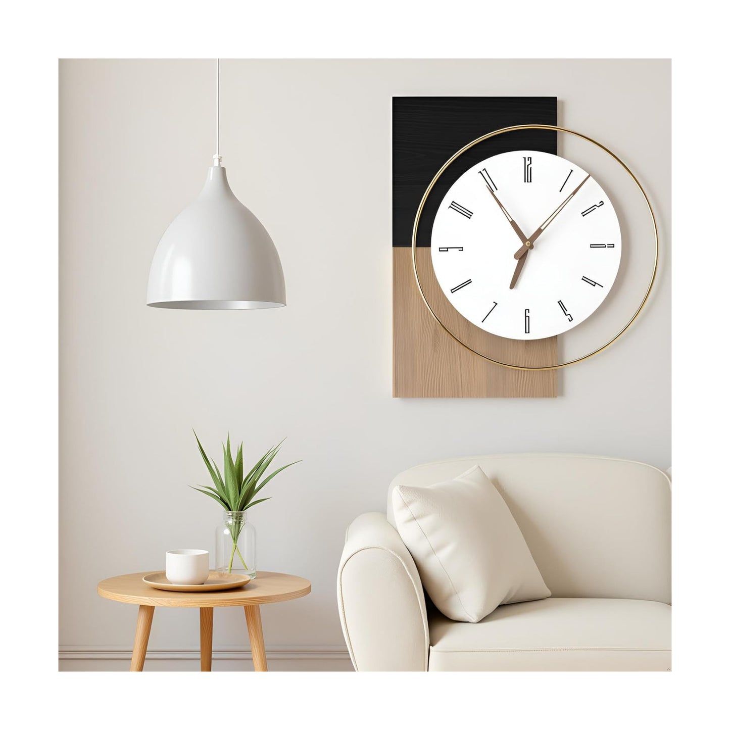 19x16 Inch Modern Silent Wall Clock Battery Operated | Non-Ticking Quiet Design Wooden Farmhouse Decorative Clocks for