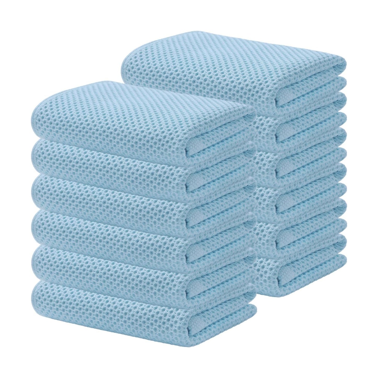 Kitinjoy 100% Cotton Waffle 12-Pack Kitchen Towels, 13" x 28", Sky Blue | Super Soft, Ultra-Absorbent, Fast Drying
