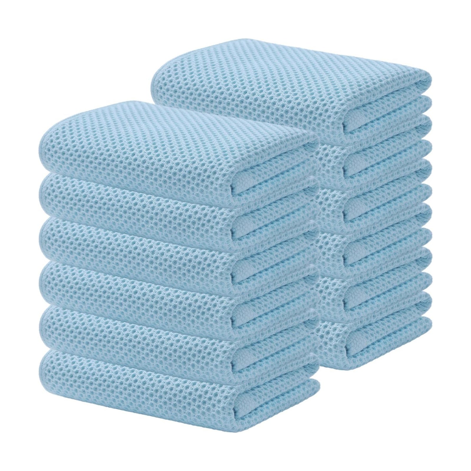 Kitinjoy 100% Cotton Waffle 12-Pack Kitchen Towels, 13" x 28", Sky Blue | Super Soft, Ultra-Absorbent, Fast Drying