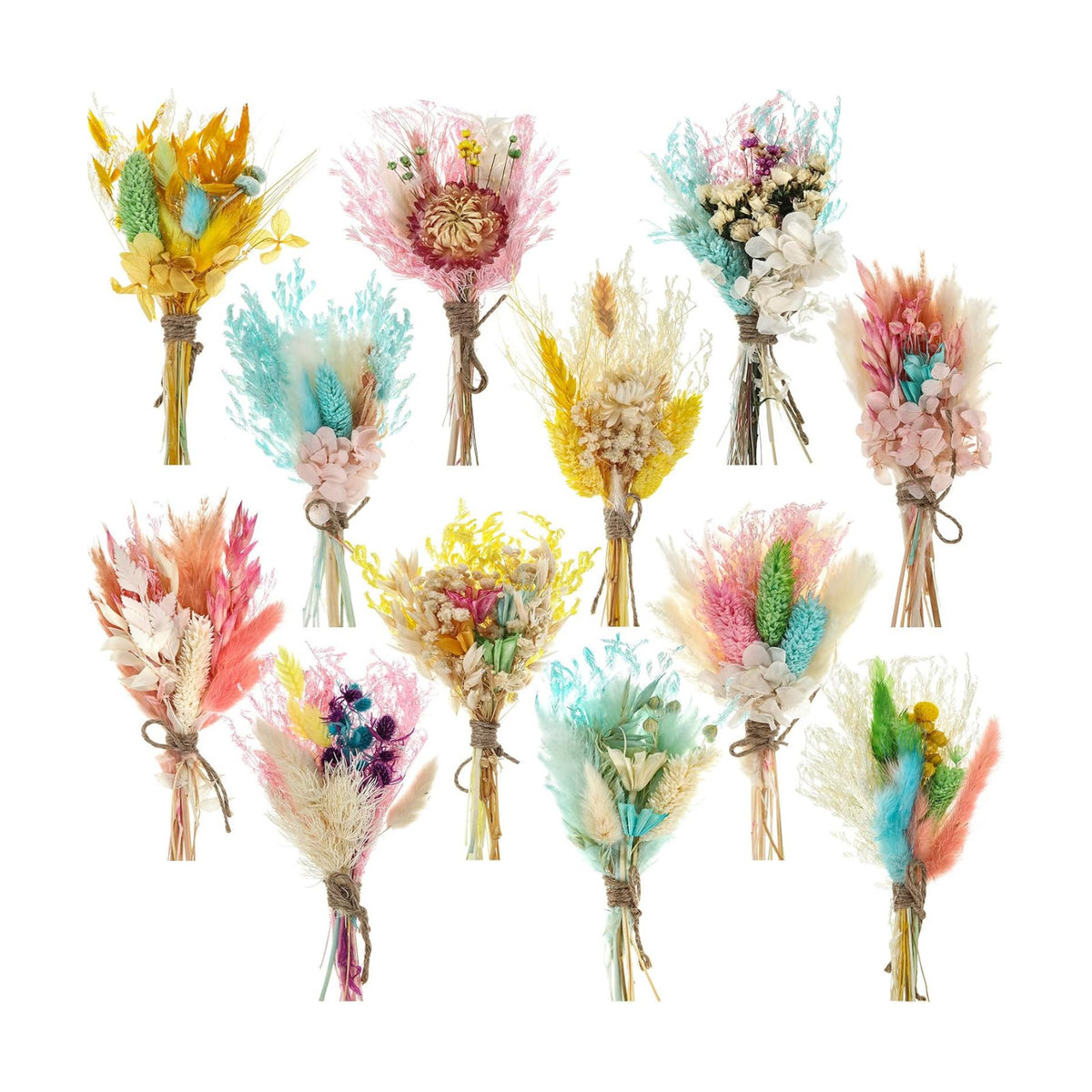 Layhit 12 Pcs Mini Dried Flower Bouquet Boho for Wedding,Lively