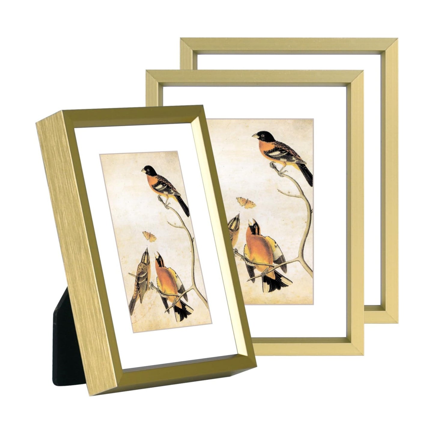 BKABOT 3x4 Brass Aluminum Photo frames 3 Pack HD Glass Mat 2x3 Wall Table | Brushed aluminum Picture frames,removable
