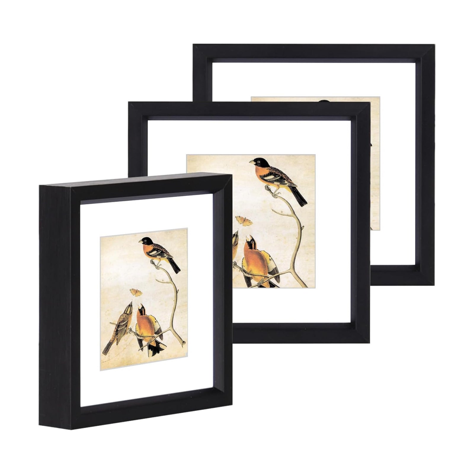 BKABOT 3x3 Black Square Picture Frame HD Glass 3Pack 2x2 Mat Wall Table | Brushed aluminum photo frame removable mat &