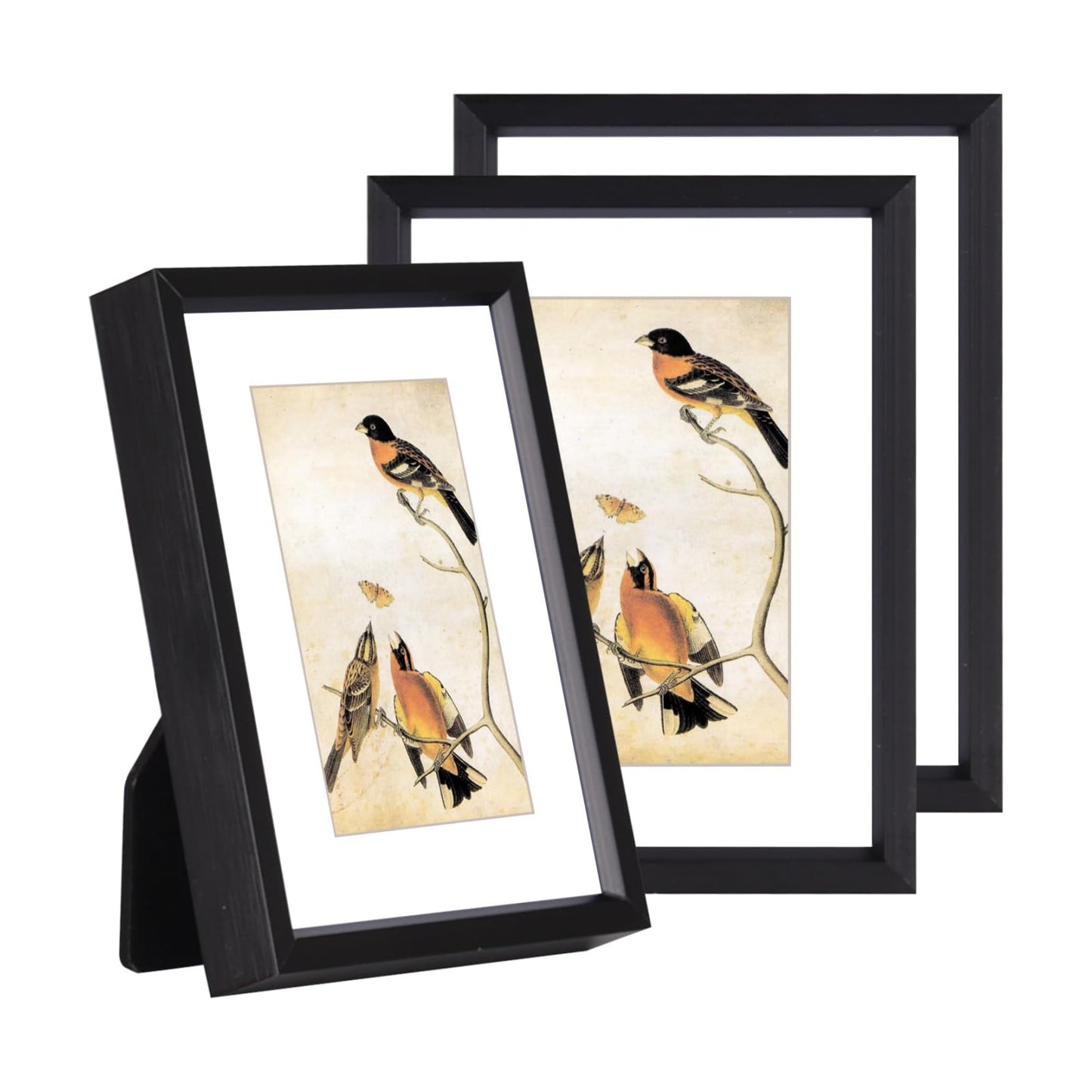 BKABOT 3x4 Black Aluminum Photo frames 3 Pack HD Glass Mat 2x3 Wall Table | Brushed aluminum Picture frames,removable