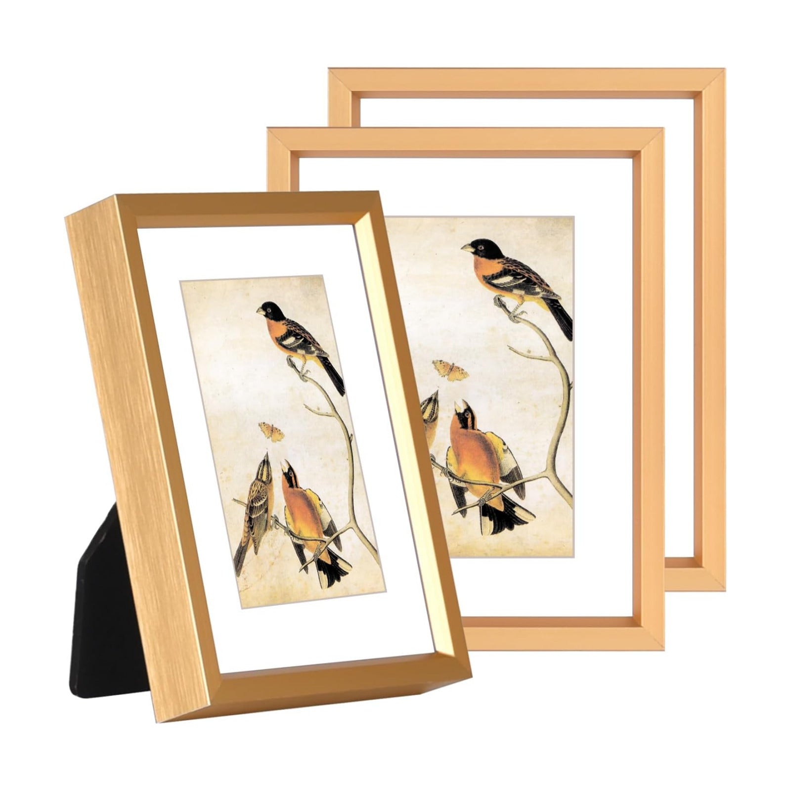 BKABOT 3x4 Gold Aluminum Photo frames 3 Pack HD Glass Mat 2x3 Wall Table | Brushed aluminum Picture frames,removable
