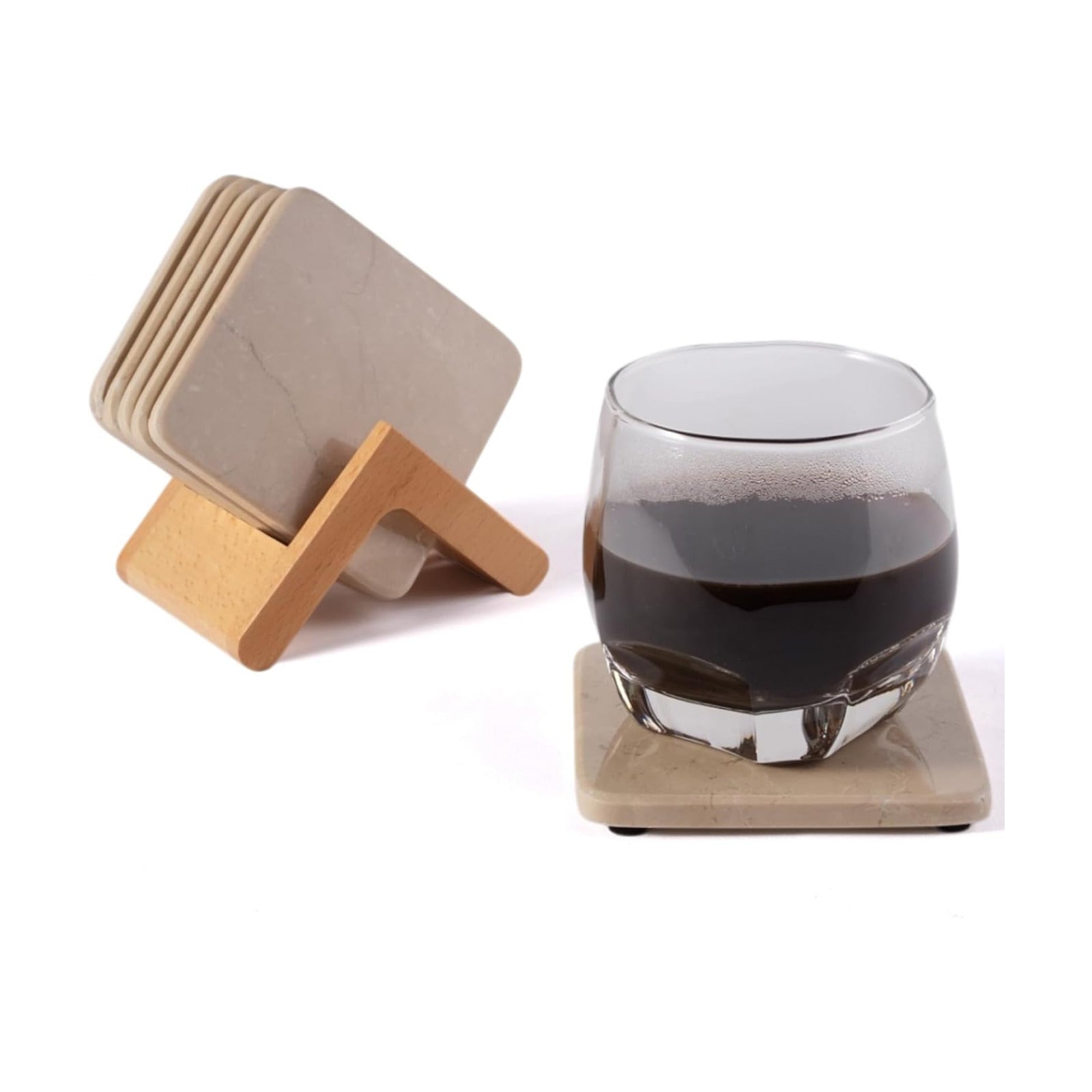 Holder / Natural Marble Coasters / Beige / Set of 6