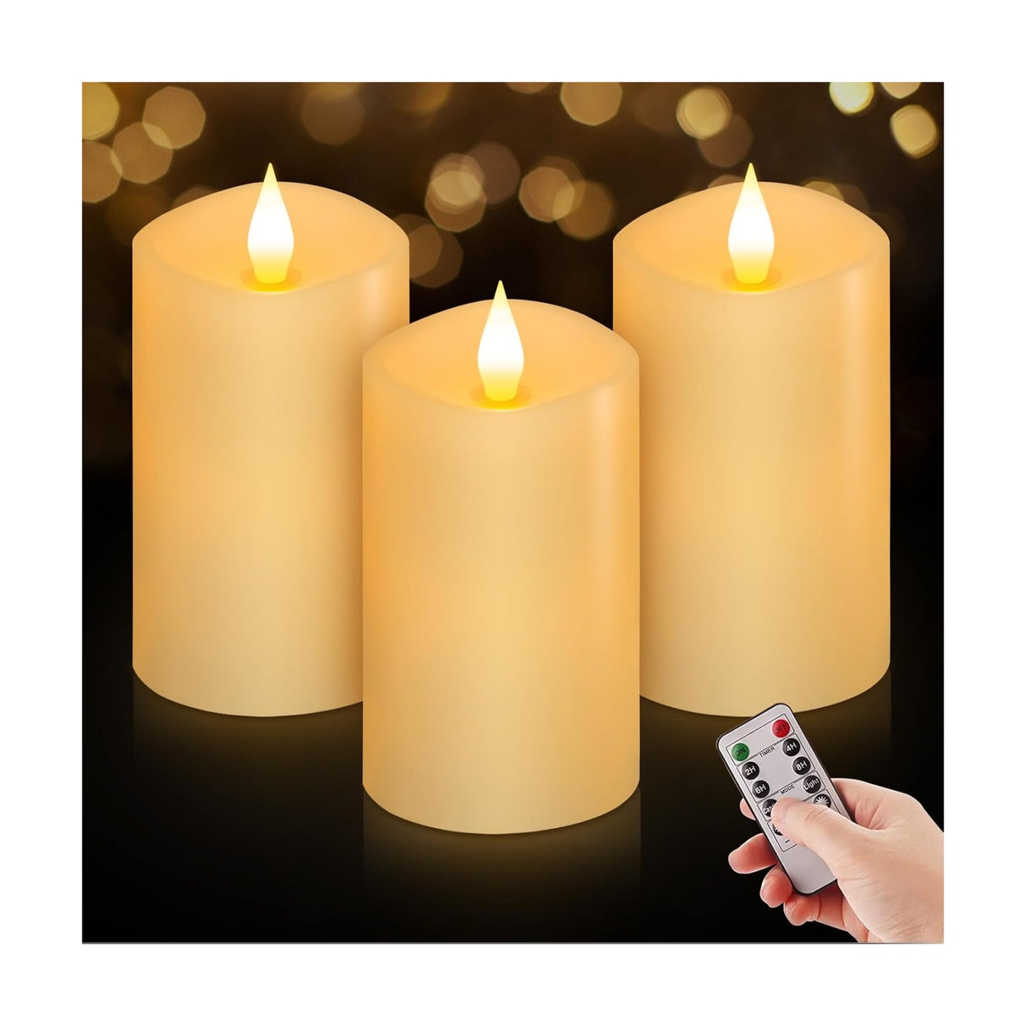 3" x 5" Flameless Candles Set of 3, 2AA Battery Life 600 Hours Battery Candles Flickering with Timer, 5 inch Flameless