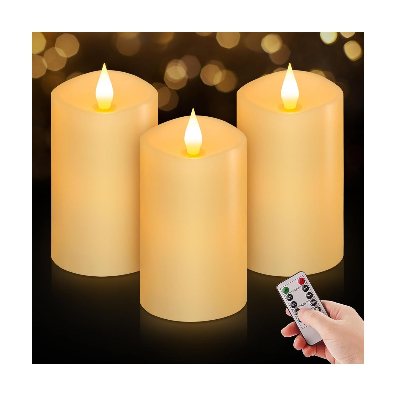 3" x 5" Flameless Candles Set of 3, 2AA Battery Life 600 Hours Battery Candles Flickering with Timer, 5 inch Flameless