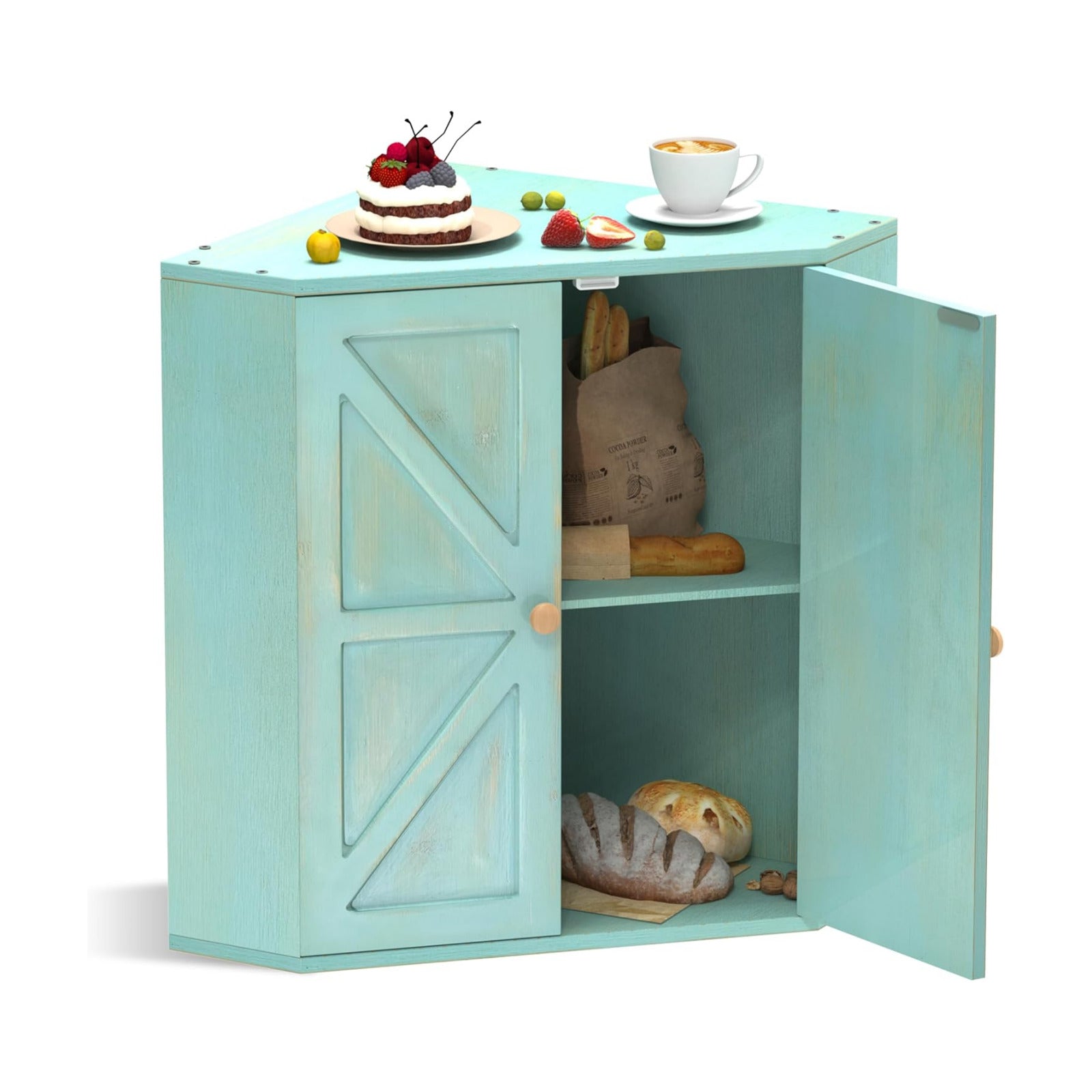 Trironsun Corner Bread Box for Kitchen Counter Double Layer Bamboo Bread Storage Container Large Capacity Bread Storage